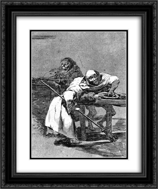 Be quick, they are waking up 20x24 Black Ornate Wood Framed Art Print Poster with Double Matting by Goya, Francisco