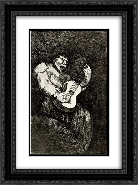 Blind singer 18x24 Black Ornate Wood Framed Art Print Poster with Double Matting by Goya, Francisco