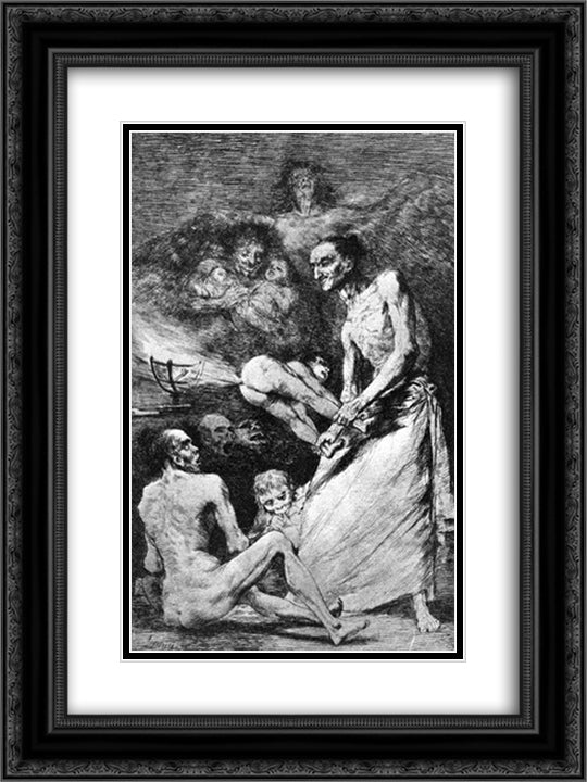 Blow 18x24 Black Ornate Wood Framed Art Print Poster with Double Matting by Goya, Francisco