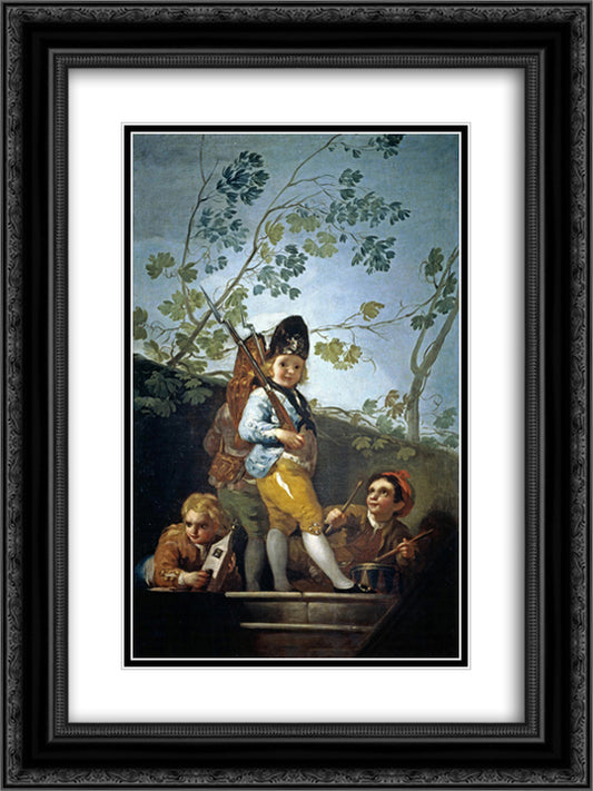 Boys playing soldiers 18x24 Black Ornate Wood Framed Art Print Poster with Double Matting by Goya, Francisco