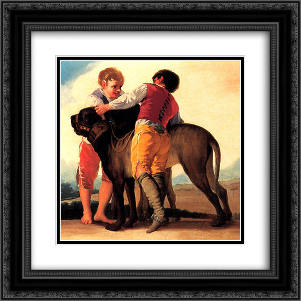 Boys With Mastiff 20x20 Black Ornate Wood Framed Art Print Poster with Double Matting by Goya, Francisco