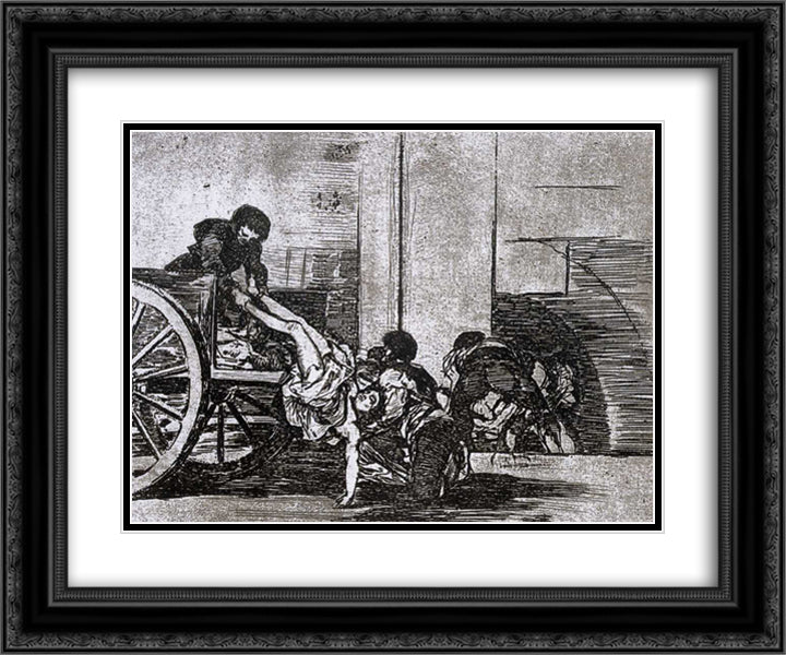 Cartloads to the cemetery 24x20 Black Ornate Wood Framed Art Print Poster with Double Matting by Goya, Francisco