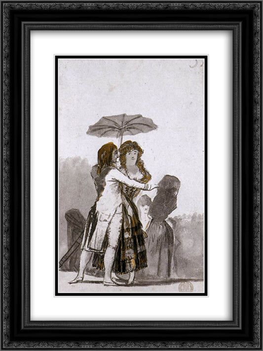 Couple with Parasol on the Paseo 18x24 Black Ornate Wood Framed Art Print Poster with Double Matting by Goya, Francisco