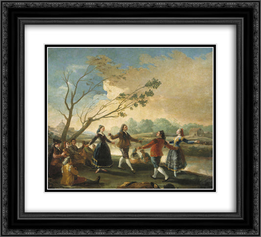 Dance of the Majos at the Banks of Manzanares 22x20 Black Ornate Wood Framed Art Print Poster with Double Matting by Goya, Francisco