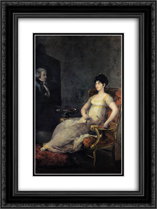 Dona Maria Tomasa Palafox, The Marquesa de Villafranca Painting her Husband 18x24 Black Ornate Wood Framed Art Print Poster with Double Matting by Goya, Francisco