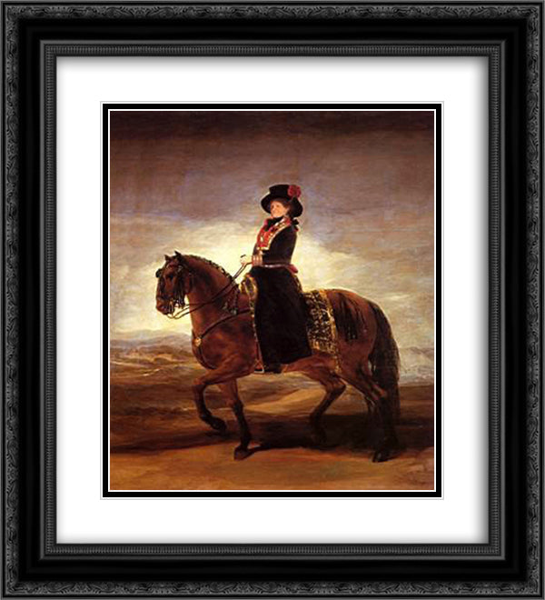 Equestrian portrait of Maria Luisa of Parma 20x22 Black Ornate Wood Framed Art Print Poster with Double Matting by Goya, Francisco