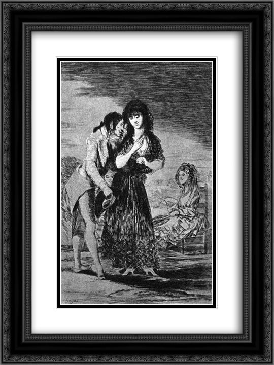 Even so he cannot make her out 18x24 Black Ornate Wood Framed Art Print Poster with Double Matting by Goya, Francisco