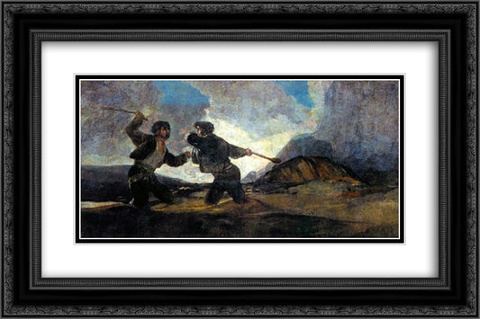 Fight With Cudgels 24x16 Black Ornate Wood Framed Art Print Poster with Double Matting by Goya, Francisco