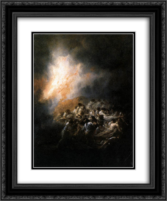 Fire at Night 20x24 Black Ornate Wood Framed Art Print Poster with Double Matting by Goya, Francisco