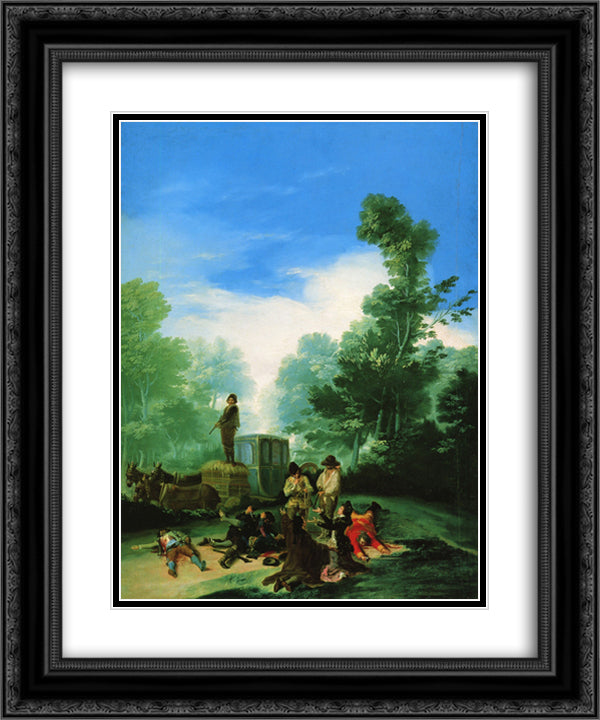 Highwaymen Attacking a Coach 20x24 Black Ornate Wood Framed Art Print Poster with Double Matting by Goya, Francisco