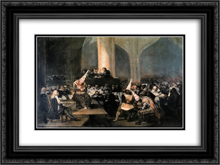 Inquisition Scene 24x18 Black Ornate Wood Framed Art Print Poster with Double Matting by Goya, Francisco