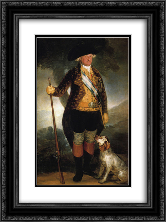 King Carlos IV in Hunting Costume 18x24 Black Ornate Wood Framed Art Print Poster with Double Matting by Goya, Francisco