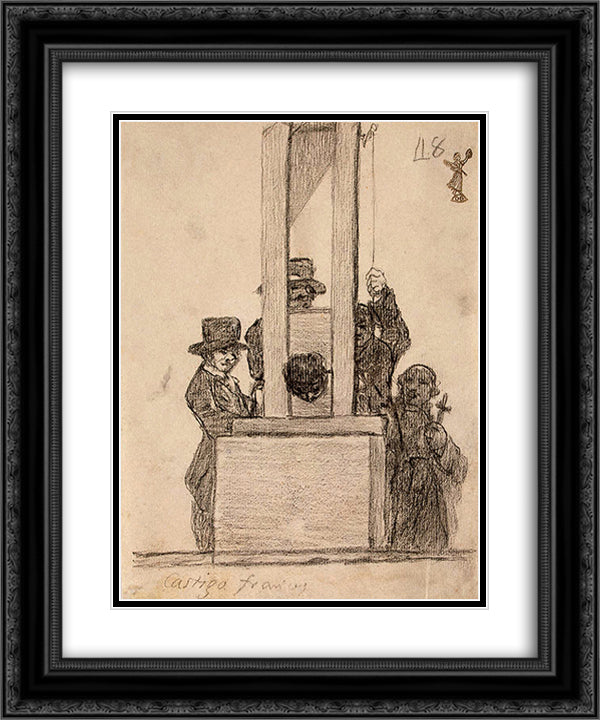 La Pena de Francia 20x24 Black Ornate Wood Framed Art Print Poster with Double Matting by Goya, Francisco