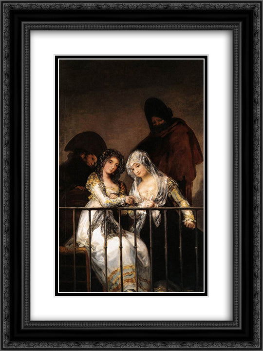 Majas on a Balcony 18x24 Black Ornate Wood Framed Art Print Poster with Double Matting by Goya, Francisco