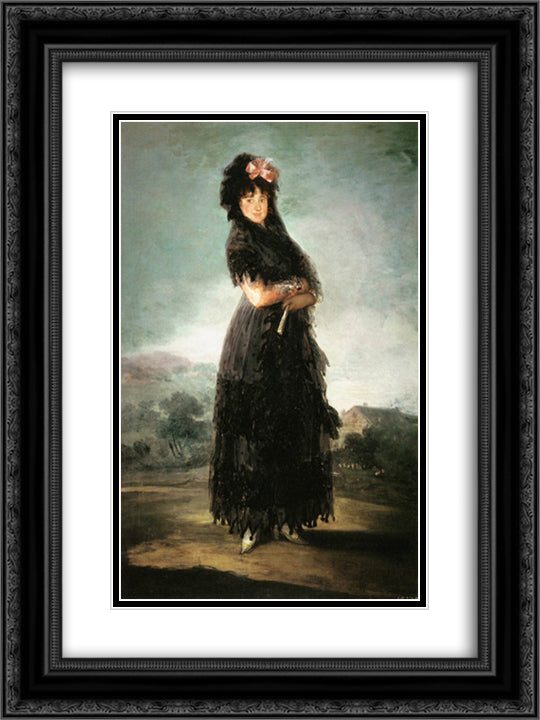 Mariana Waldstein, Ninth Marquesa de Santa Cruz 18x24 Black Ornate Wood Framed Art Print Poster with Double Matting by Goya, Francisco