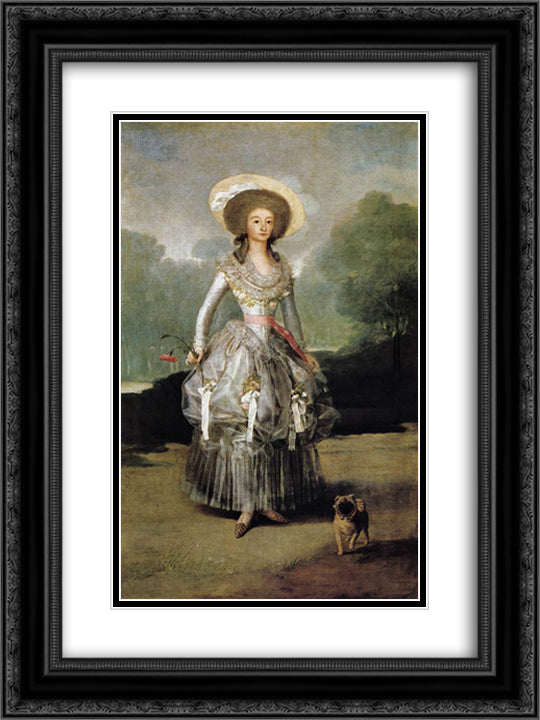 Marquesa Mariana de Pontejos 18x24 Black Ornate Wood Framed Art Print Poster with Double Matting by Goya, Francisco