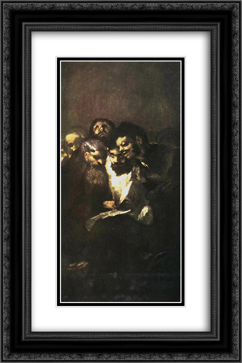 Men reading 16x24 Black Ornate Wood Framed Art Print Poster with Double Matting by Goya, Francisco