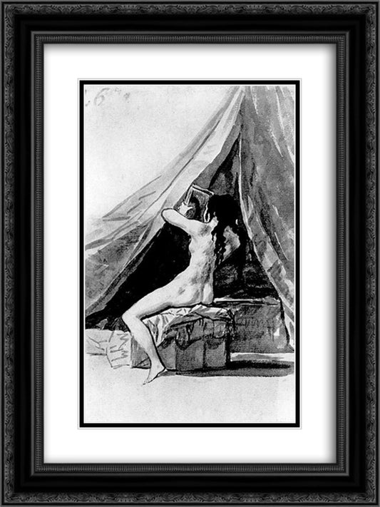 Naked girl looking in the mirror 18x24 Black Ornate Wood Framed Art Print Poster with Double Matting by Goya, Francisco