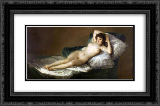 Nude Maja 24x16 Black Ornate Wood Framed Art Print Poster with Double Matting by Goya, Francisco