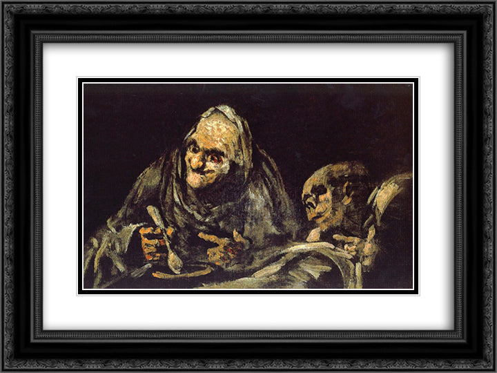 Old eating soup 24x18 Black Ornate Wood Framed Art Print Poster with Double Matting by Goya, Francisco