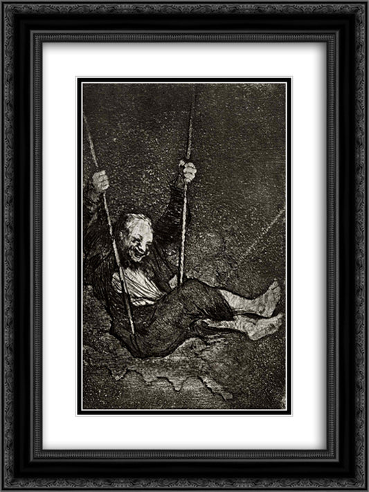 Old swinging 18x24 Black Ornate Wood Framed Art Print Poster with Double Matting by Goya, Francisco