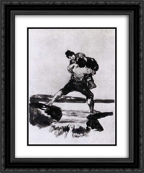 Peasant Carrying a Woman 20x24 Black Ornate Wood Framed Art Print Poster with Double Matting by Goya, Francisco