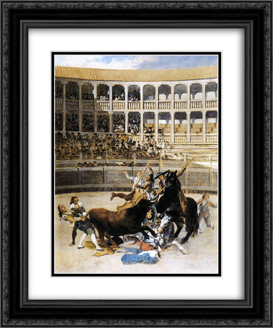 Picador Caught by the Bull 20x24 Black Ornate Wood Framed Art Print Poster with Double Matting by Goya, Francisco