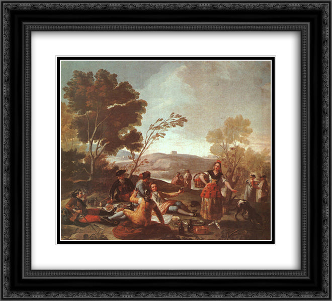 Picnic on the Banks of the Manzanares 22x20 Black Ornate Wood Framed Art Print Poster with Double Matting by Goya, Francisco