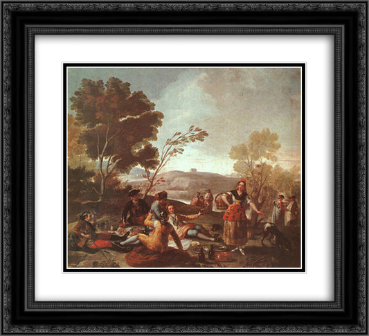Picnic on the Banks of the Manzanares 22x20 Black Ornate Wood Framed Art Print Poster with Double Matting by Goya, Francisco