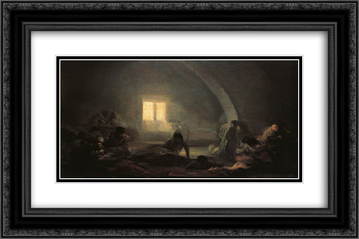 Plague Hospital 24x16 Black Ornate Wood Framed Art Print Poster with Double Matting by Goya, Francisco