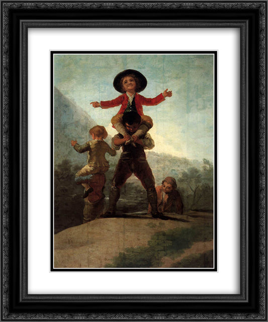 Playing at Giants 20x24 Black Ornate Wood Framed Art Print Poster with Double Matting by Goya, Francisco