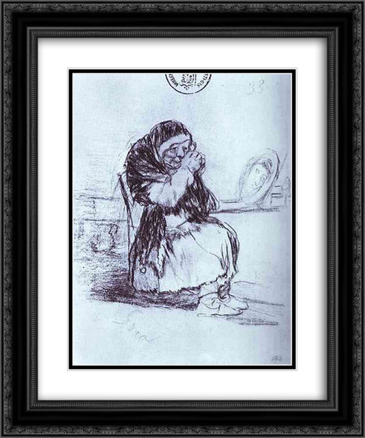 The Old Woman with a Mirror 20x24 Black Ornate Wood Framed Art Print Poster with Double Matting by Goya, Francisco