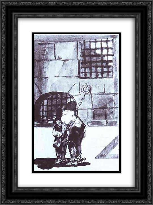 The Prisoners in Chains 18x24 Black Ornate Wood Framed Art Print Poster with Double Matting by Goya, Francisco