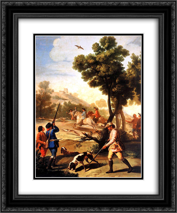 The Quail Shoot 20x24 Black Ornate Wood Framed Art Print Poster with Double Matting by Goya, Francisco