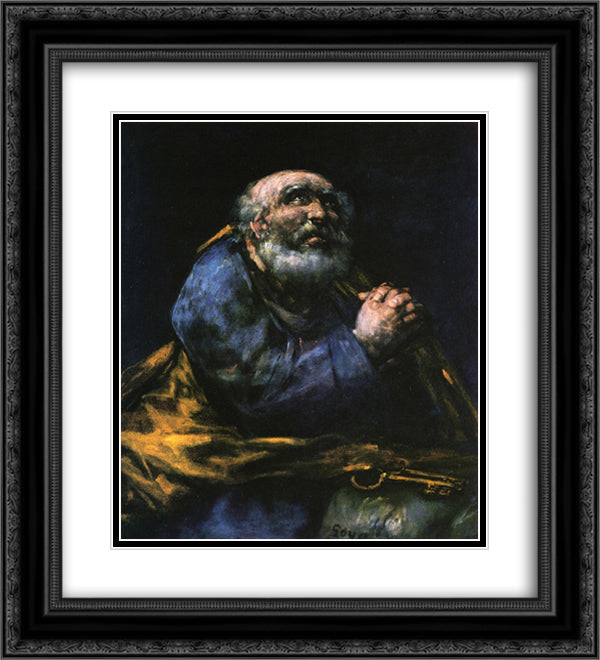 The Repentant Saint Peter 20x22 Black Ornate Wood Framed Art Print Poster with Double Matting by Goya, Francisco