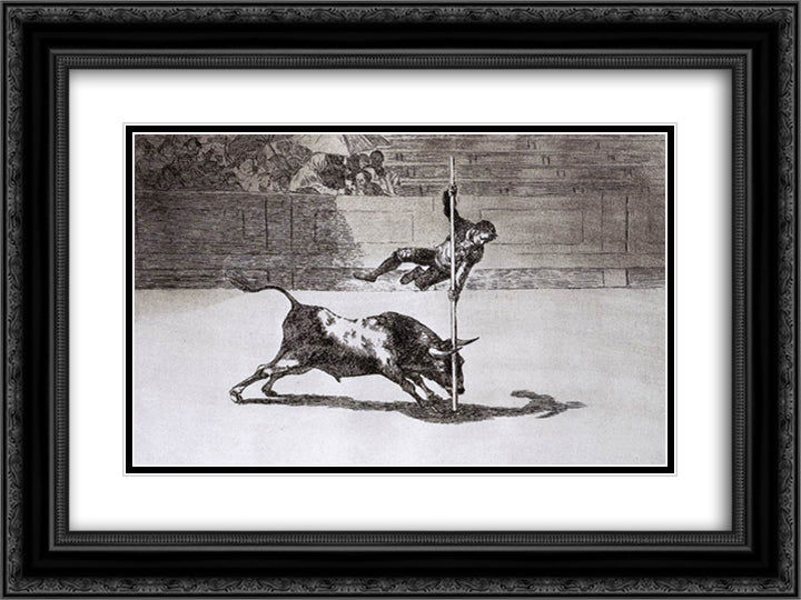The Speed and Daring of Juanito Apinani in the Ring of Madrid 24x18 Black Ornate Wood Framed Art Print Poster with Double Matting by Goya, Francisco