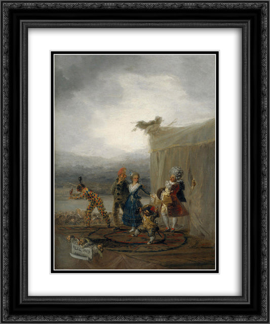 The Strolling Players 20x24 Black Ornate Wood Framed Art Print Poster with Double Matting by Goya, Francisco