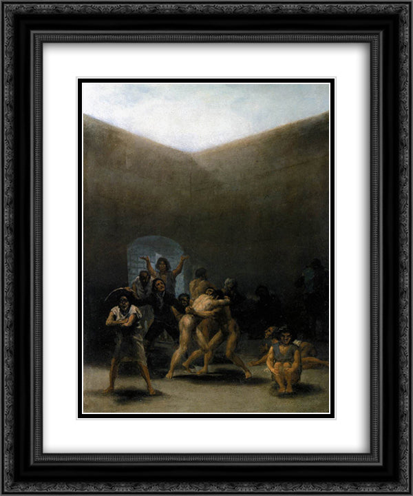 The Yard of a Madhouse 20x24 Black Ornate Wood Framed Art Print Poster with Double Matting by Goya, Francisco