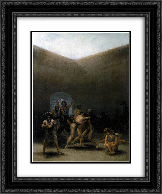 The Yard of a Madhouse 20x24 Black Ornate Wood Framed Art Print Poster with Double Matting by Goya, Francisco