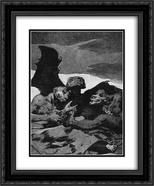 They spruce themselves up 20x24 Black Ornate Wood Framed Art Print Poster with Double Matting by Goya, Francisco