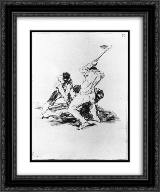 Three Men Digging 20x24 Black Ornate Wood Framed Art Print Poster with Double Matting by Goya, Francisco