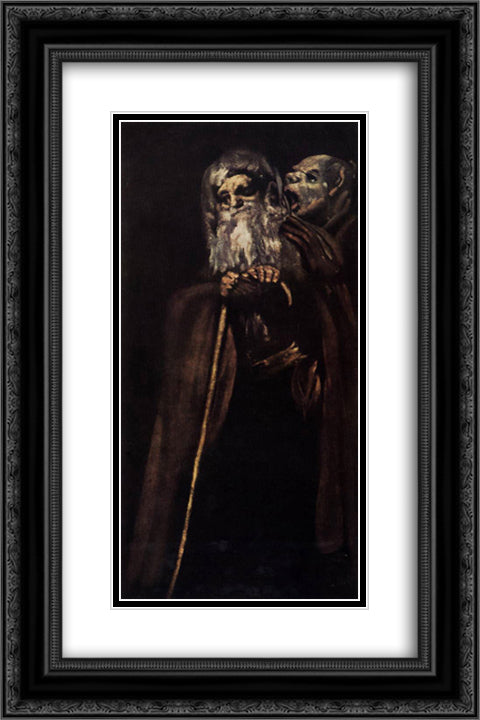Two Monks 16x24 Black Ornate Wood Framed Art Print Poster with Double Matting by Goya, Francisco