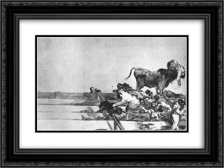 Unfortunate Events in the Front Seats of the Ring of Madrid 24x18 Black Ornate Wood Framed Art Print Poster with Double Matting by Goya, Francisco