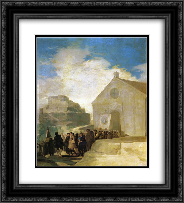 Village Procession 20x22 Black Ornate Wood Framed Art Print Poster with Double Matting by Goya, Francisco