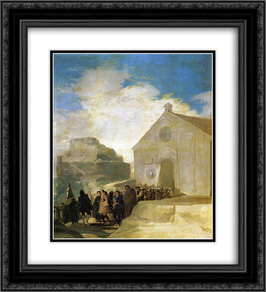 Village Procession 20x22 Black Ornate Wood Framed Art Print Poster with Double Matting by Goya, Francisco