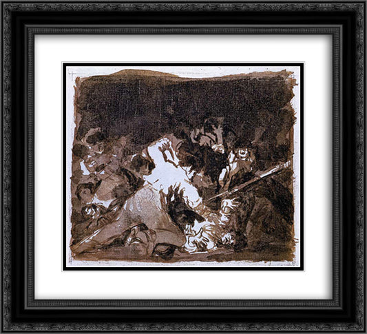 War scene 22x20 Black Ornate Wood Framed Art Print Poster with Double Matting by Goya, Francisco