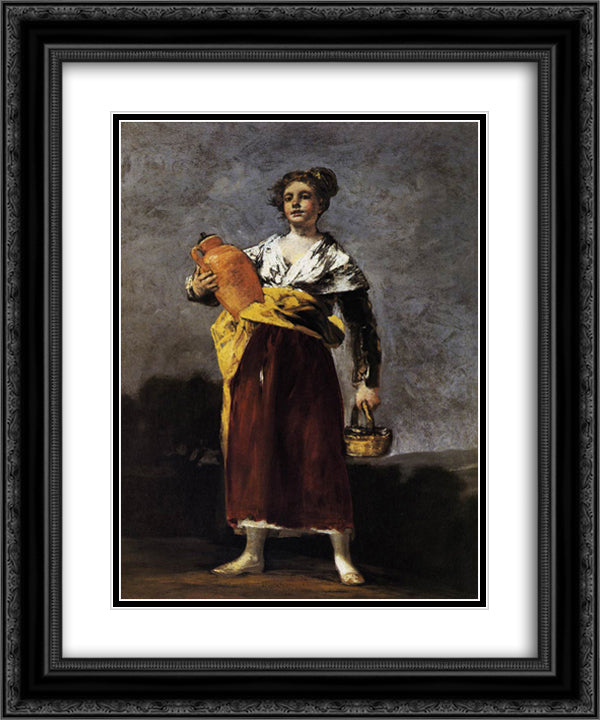 Water Carrier 20x24 Black Ornate Wood Framed Art Print Poster with Double Matting by Goya, Francisco