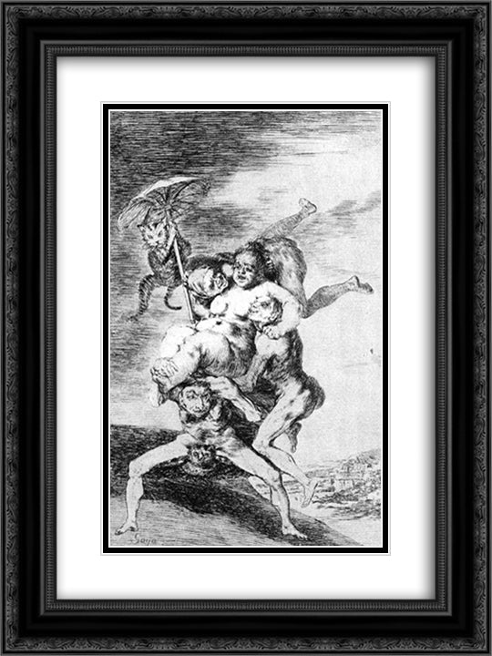Where is mother going 18x24 Black Ornate Wood Framed Art Print Poster with Double Matting by Goya, Francisco