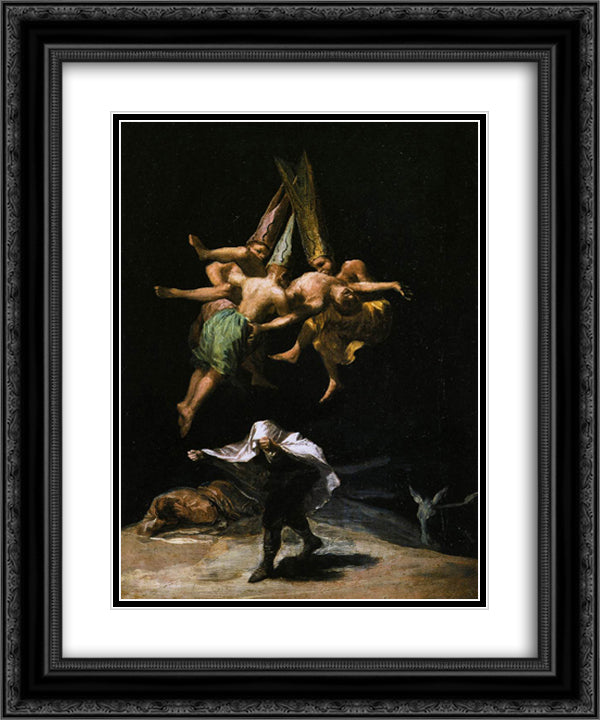 Witches in the Air 20x24 Black Ornate Wood Framed Art Print Poster with Double Matting by Goya, Francisco