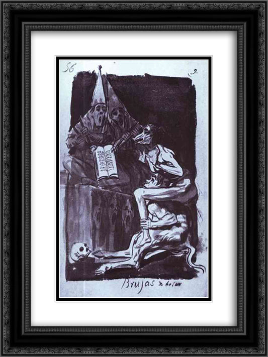 Witches Ready to Fly 18x24 Black Ornate Wood Framed Art Print Poster with Double Matting by Goya, Francisco